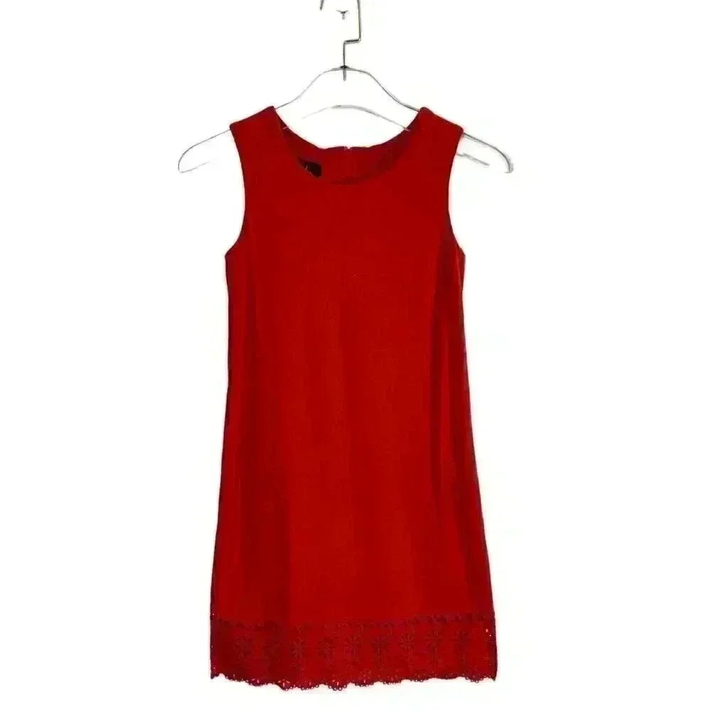 By & By Red Faux Suede Shift Dress Girls 10 Laser Cut Hem